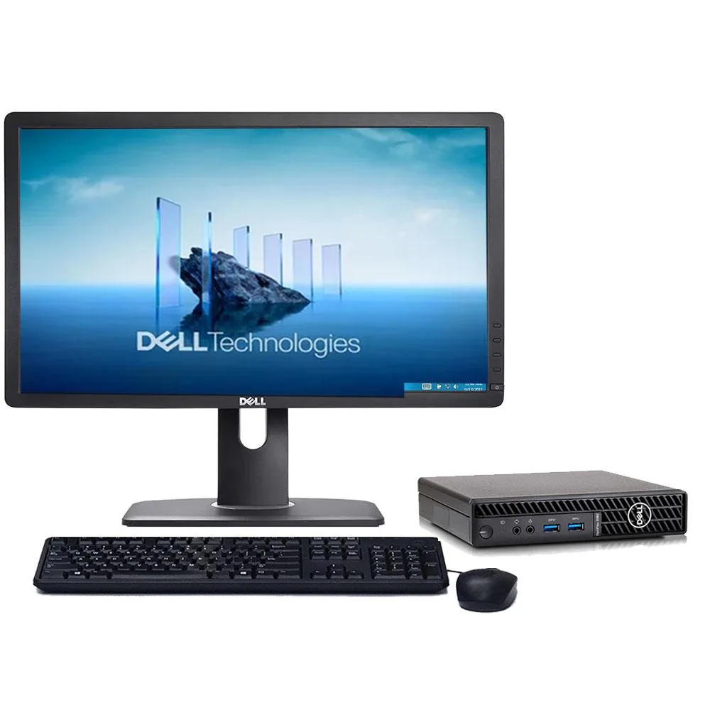 Small black Dell OptiPlex 7090 Micro tower with 22 inch monitor