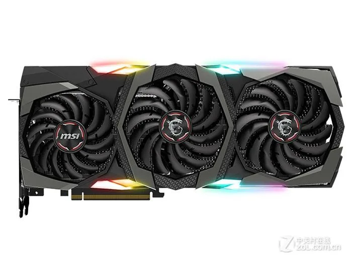 Triple-fan graphics card in black and silver finish with MSI branding