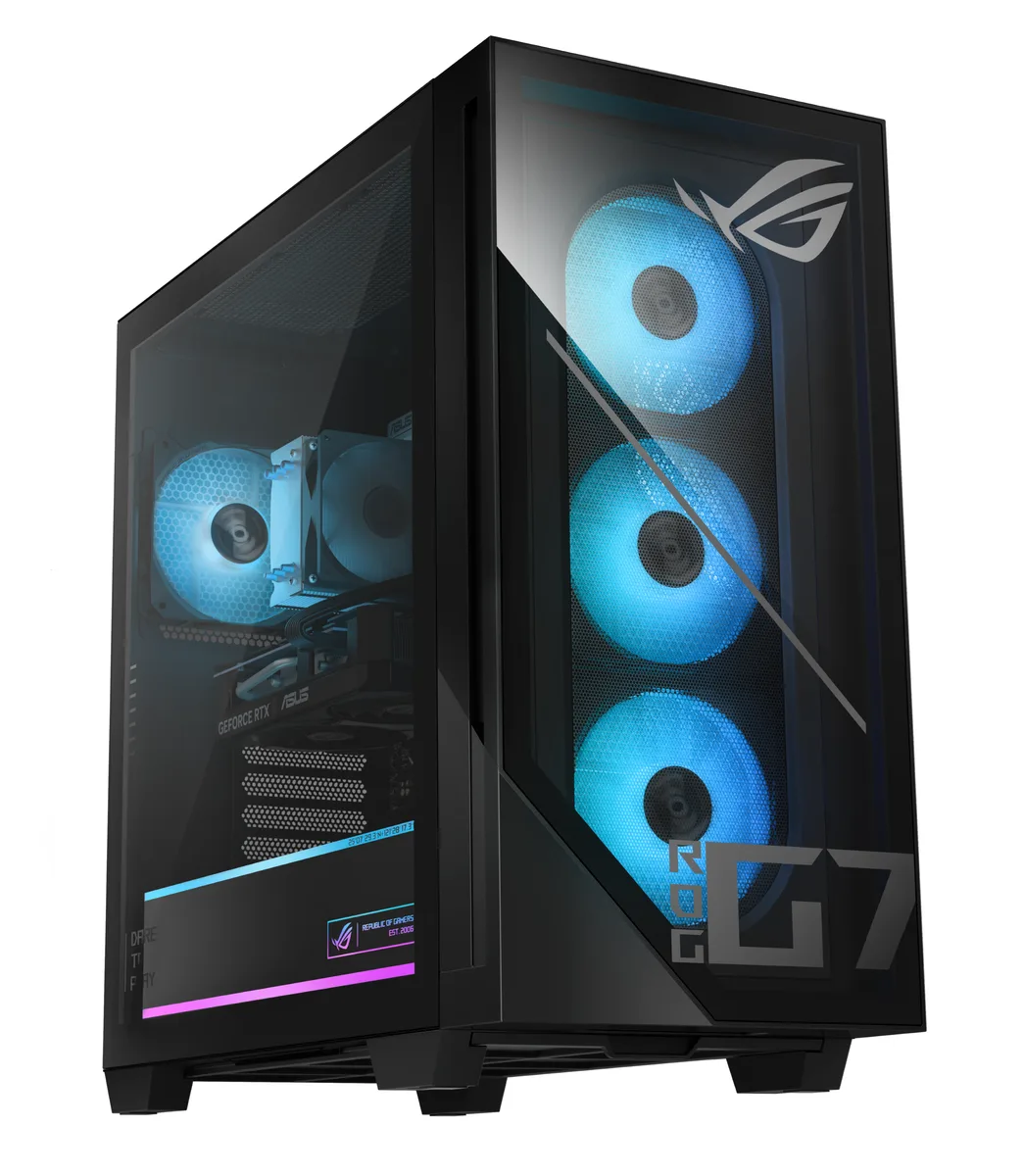 Black tower desktop with dual-glass panels and RGB lighting