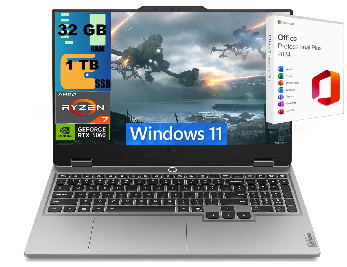 Black Lenovo LOQ 15 gaming laptop, 15.6 inch FHD screen, matte finish, backlit keyboard, closed lid view