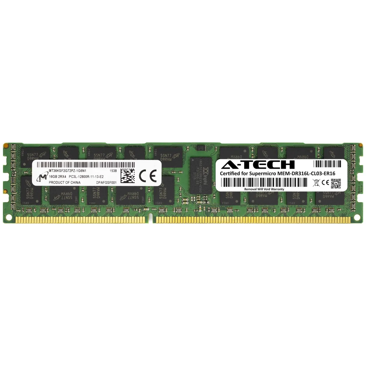 Green 240-pin DDR3L RDIMM module with black memory chips and gold edge contacts