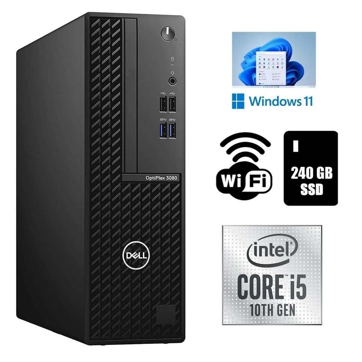 Small black desktop tower with optical drive and Wi-Fi adapter