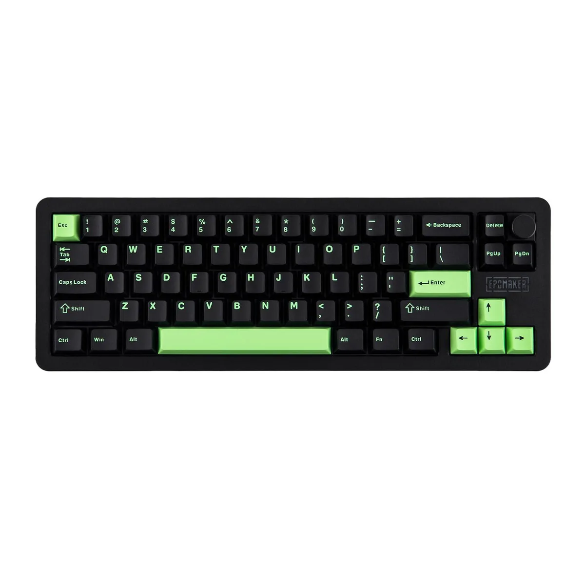Black aluminium 65% mechanical keyboard with metal knob and RGB lighting