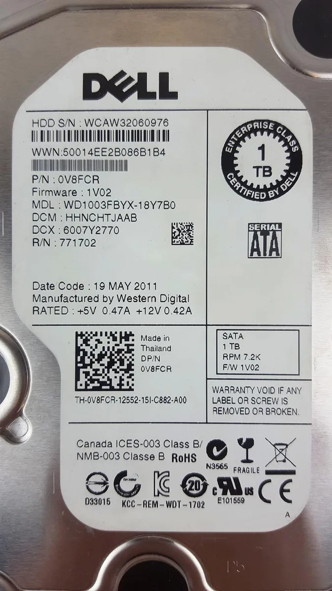 DELL DELL WD1003FBYX-18Y7B0 1TB 7.2K SATA 3.5" internal hard drive — 제품 사진