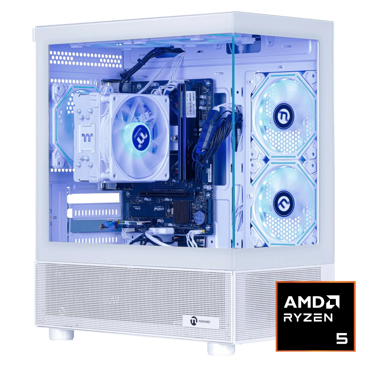 NINGMEI NINGMEI Lumishore Gaming PC Ryzen 5 5600GT 16GB DDR4 1TB NVMe White — product photo