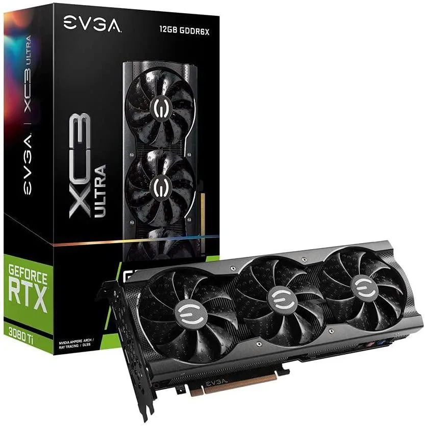 EVGA GeForce RTX 3080 Ti XC3 ULTRA triple-fan graphics card in dark metal finish