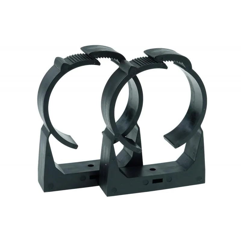 Two black plastic reservoir mounting clips with pre-drilled LED holes