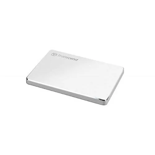 Slim silver 2.5 inch portable hard drive with rounded edges