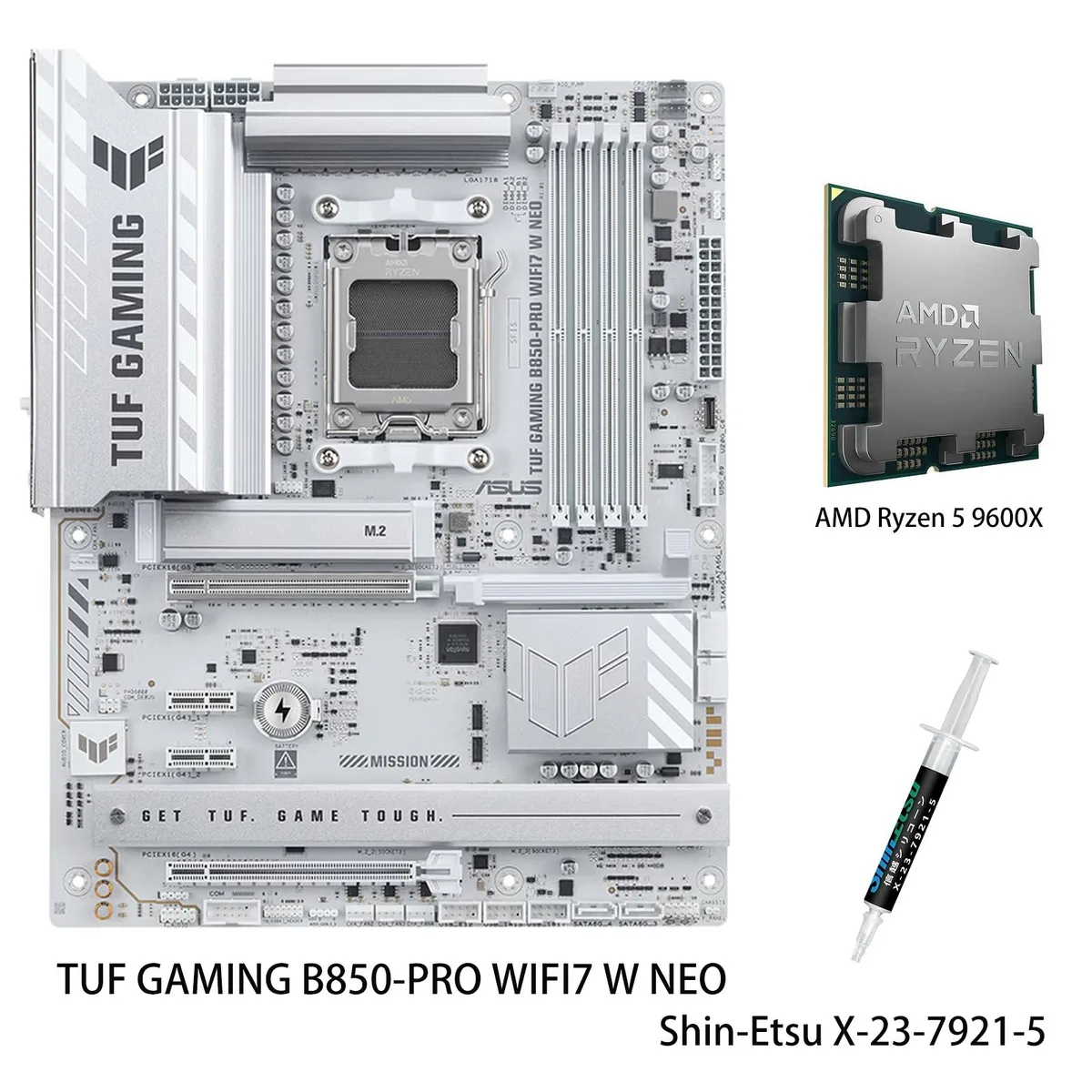 ASUS ASUS TUF GAMING B850-PRO WIFI7 W NEO + Ryzen 5 9600X AMD motherboard combo — photo du produit