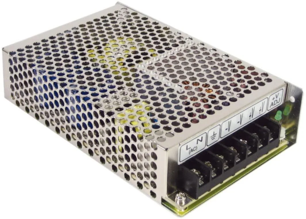 Enclosed metal power supply unit with 12V 8.5A output rating