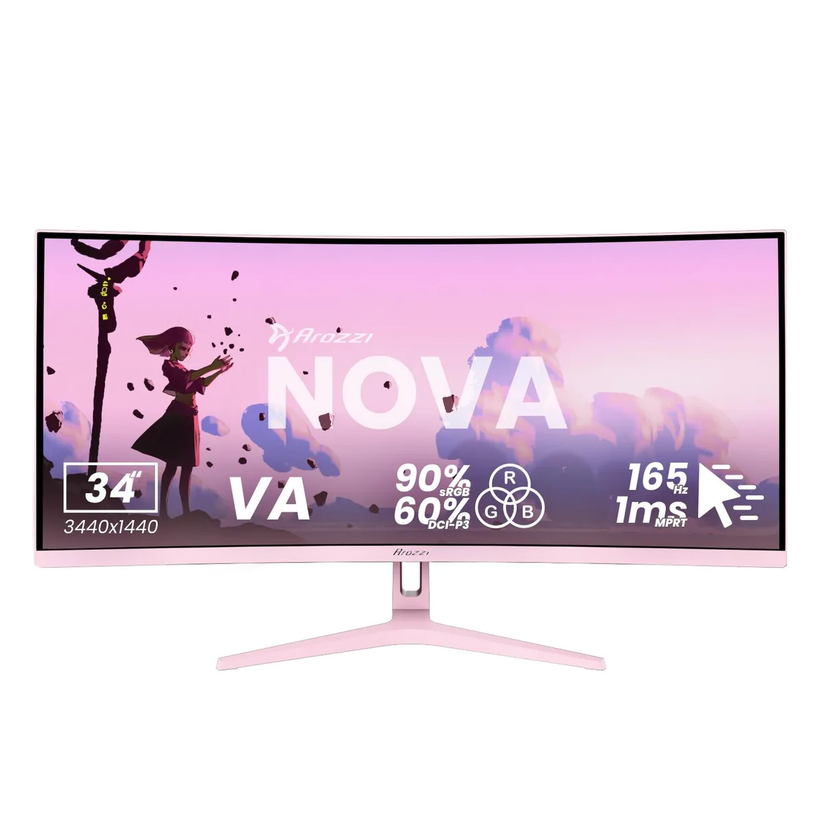 Arozzi Arozzi Nova 34" 165Hz Curved Ultrawide Gaming Monitor - Pink — photo du produit