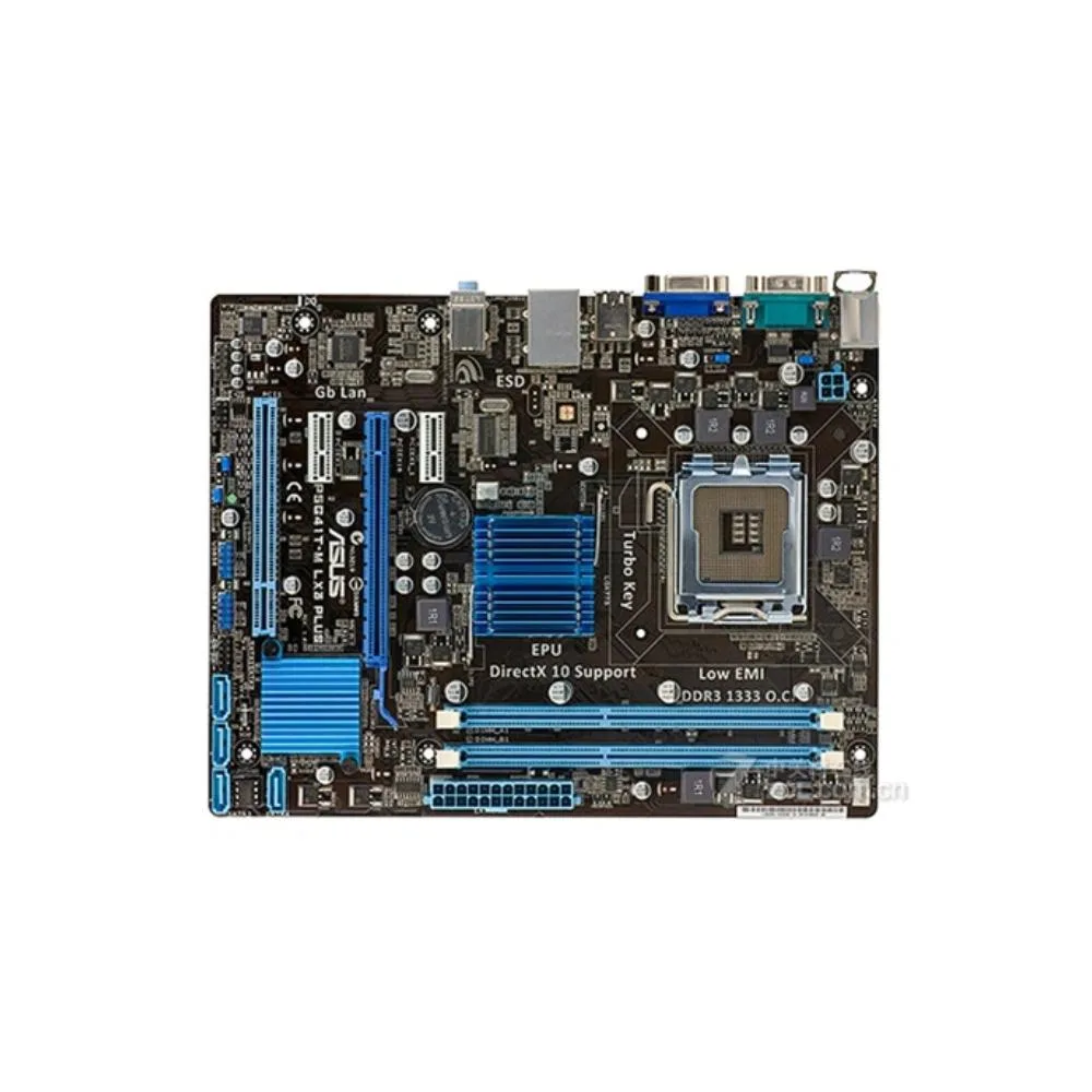 Green micro-ATX board with LGA 775 socket, DDR3 slots and SATA ports