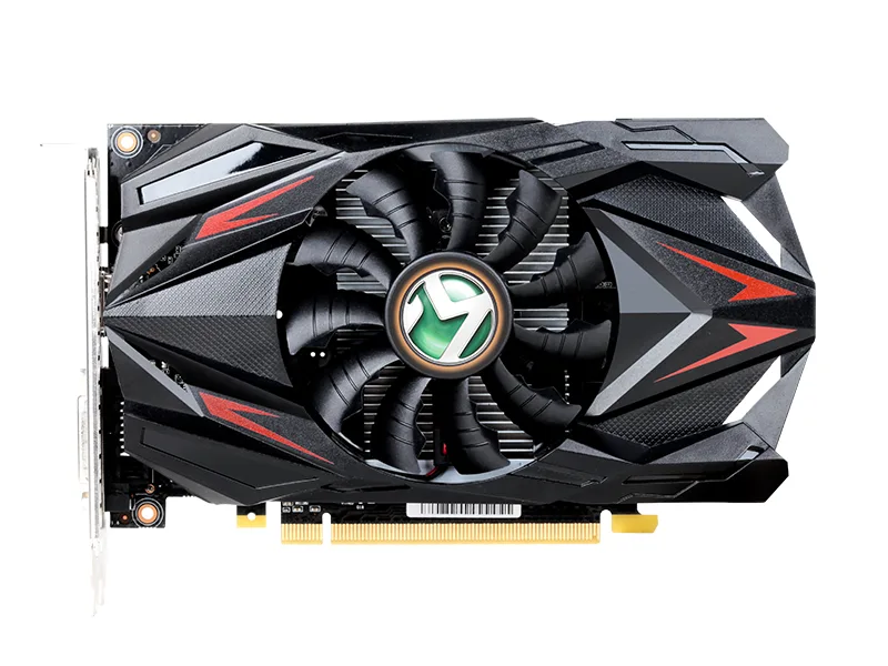 Low-profile graphics card, black PCB, single fan, DVI and HDMI ports