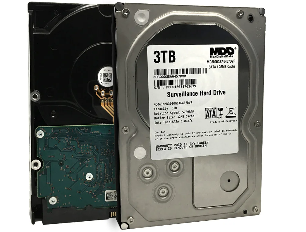 Silver 3.5 inch internal hard drive with circuit board visible underneath