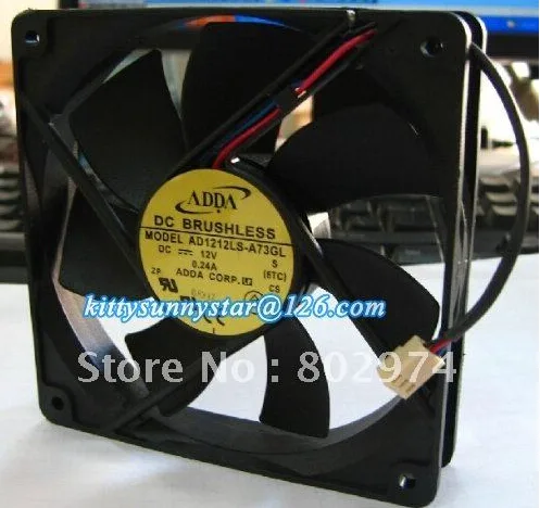 Black 120mm square DC brushless cooling fan 25mm thick two-wire power no LED
