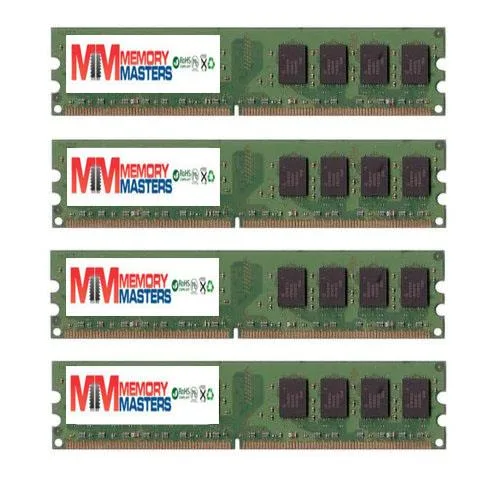 Four green DDR2 DIMM sticks with gold contacts
