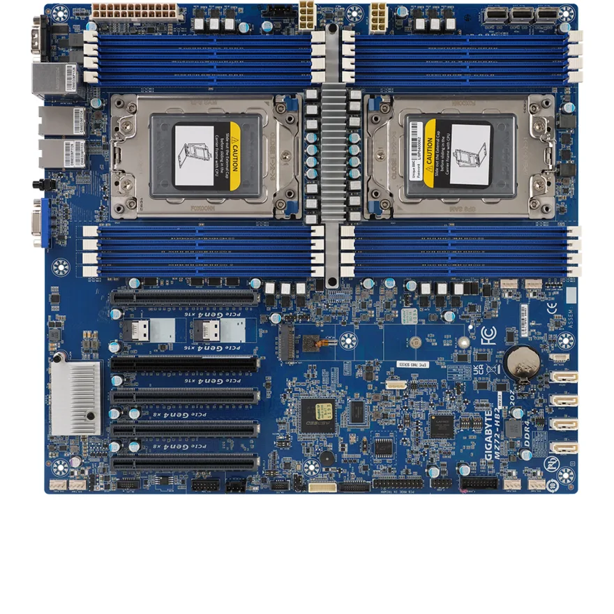 Green extended ATX server motherboard with dual SP3 sockets, sixteen DDR4 slots, five PCIe x16 slots, two 10GbE ports