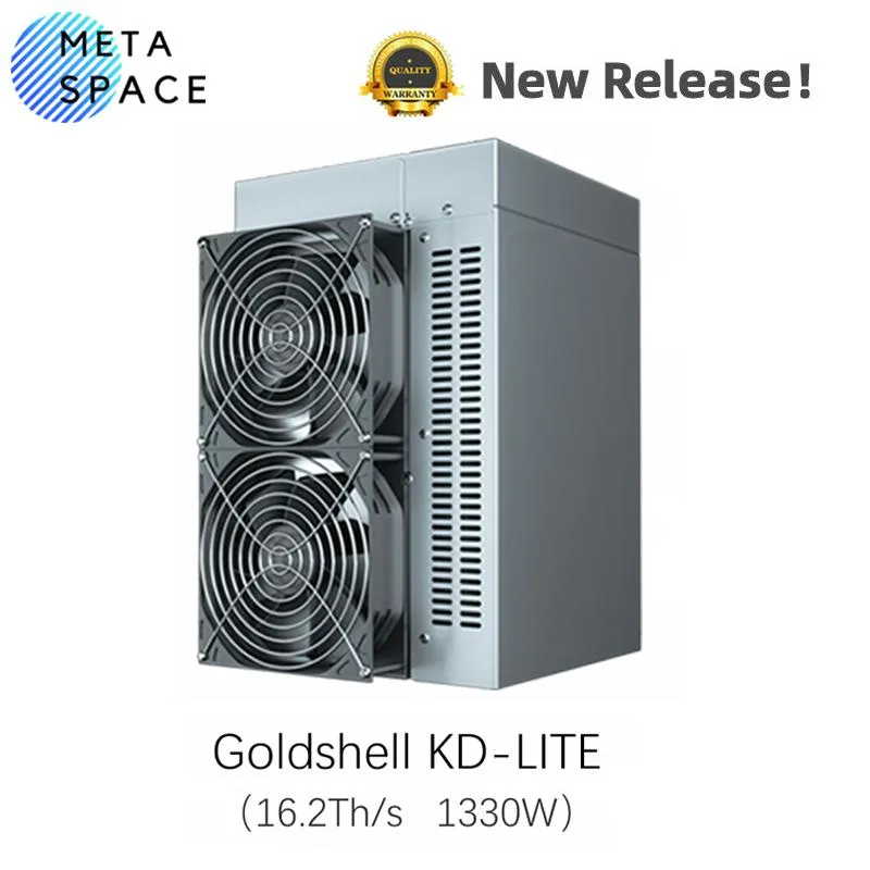 Compact rectangular Kadena miner in matte grey metal, 150 by 180 by 85 millimetres, with front vents and rear power inlet