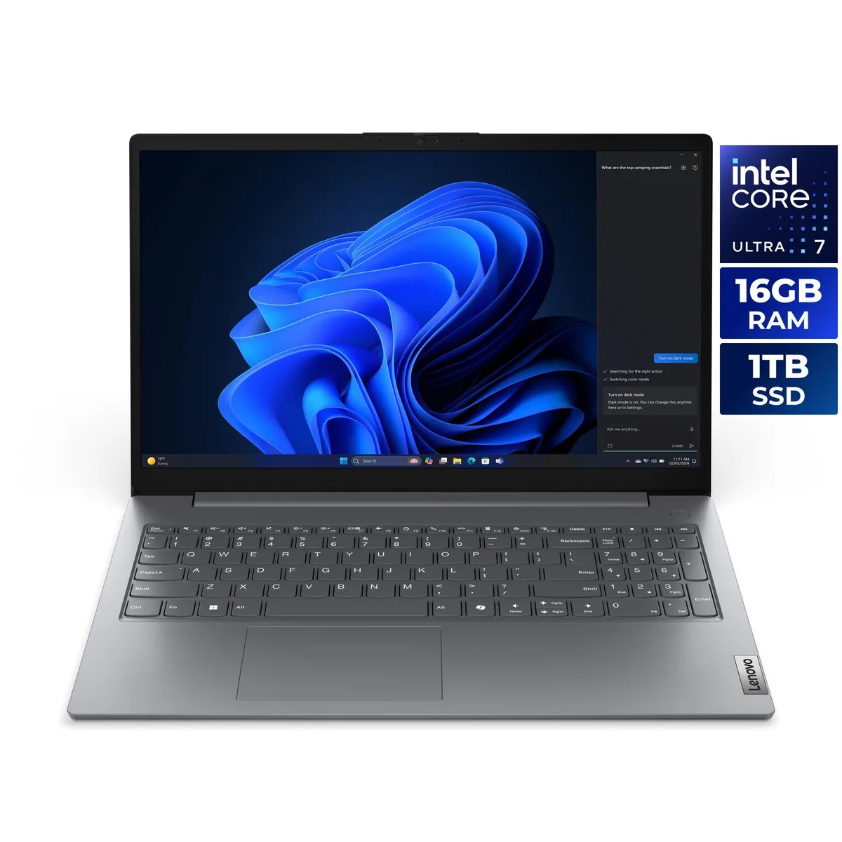 Black 15.6 inch Lenovo V15 Gen 5 laptop closed view