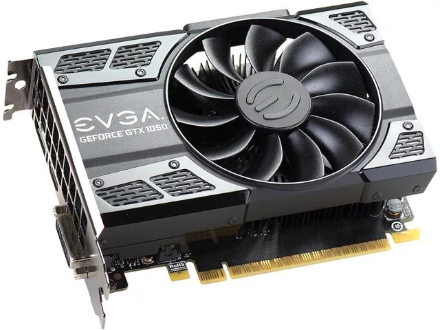 EVGA GeForce GTX 1050 Ti SC GAMING graphics card with dual-fan ACX 2.0 cooler, black shroud and metal backplate