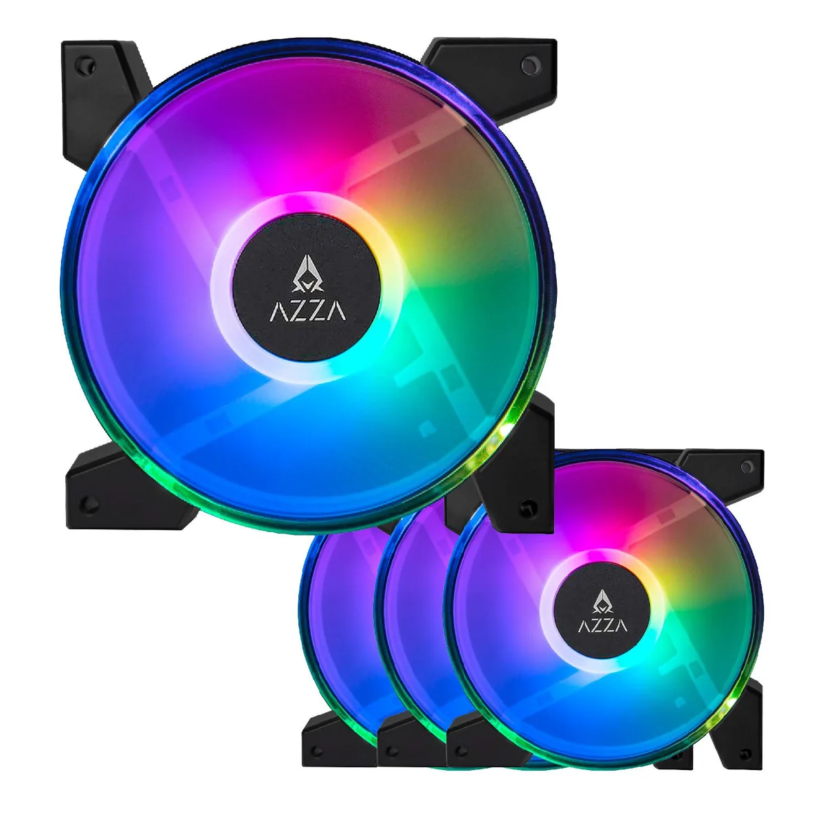 AZZA AZZA HURRICANE III DIGITAL ARGB 120mm 4-pack case fan — foto del producto