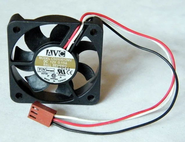 Black 50mm square CPU fan with three-wire connector