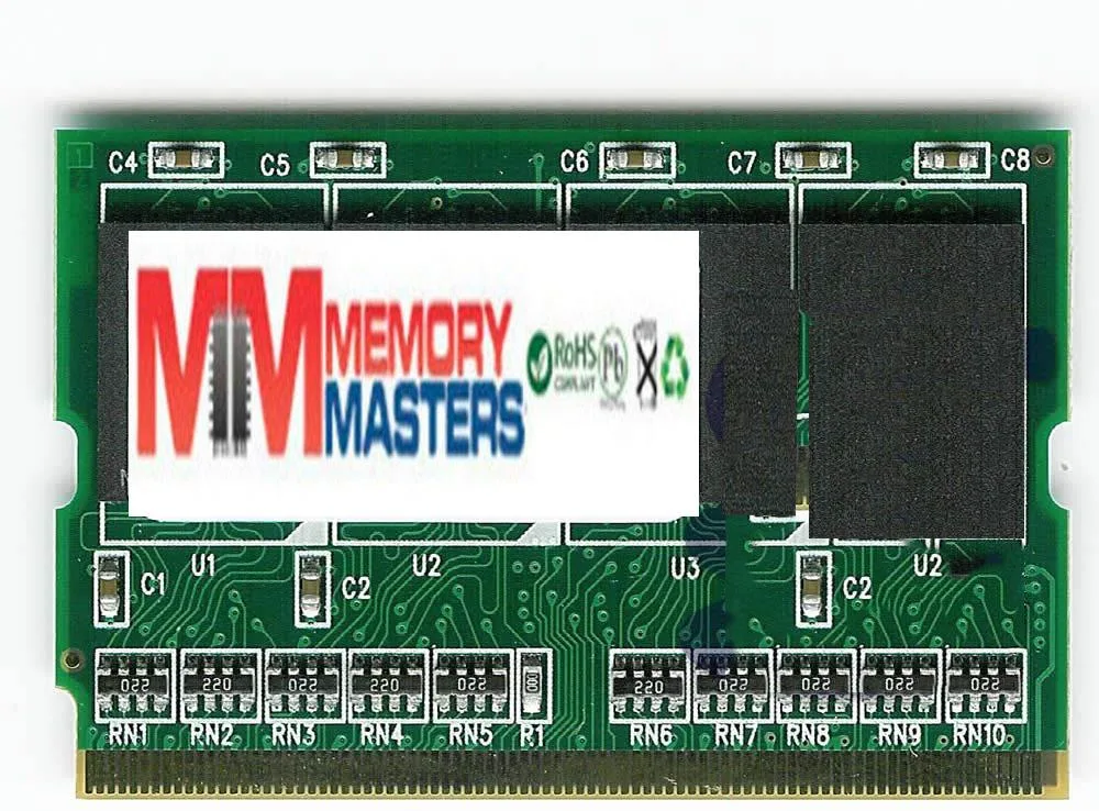 Green PCB MicroDIMM module with 172 gold pins and black memory chips