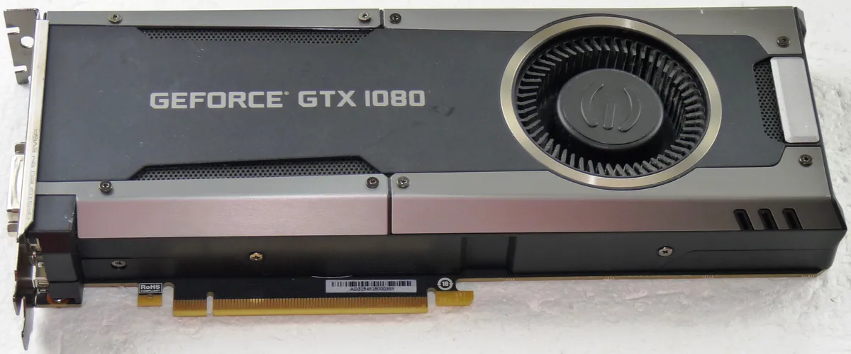 EVGA GeForce GTX 1080 graphics card with single blower fan and metal bracket