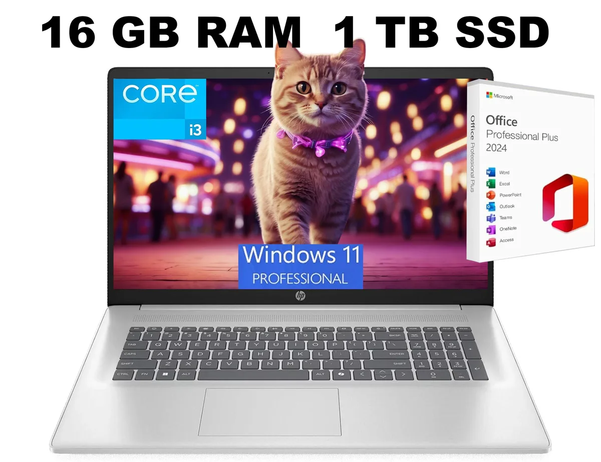 HP HP 17 laptop i3-N305 16GB 1TB SSD 17.3 HD+ Silver Win 11 Pro Office 2024 — product photo