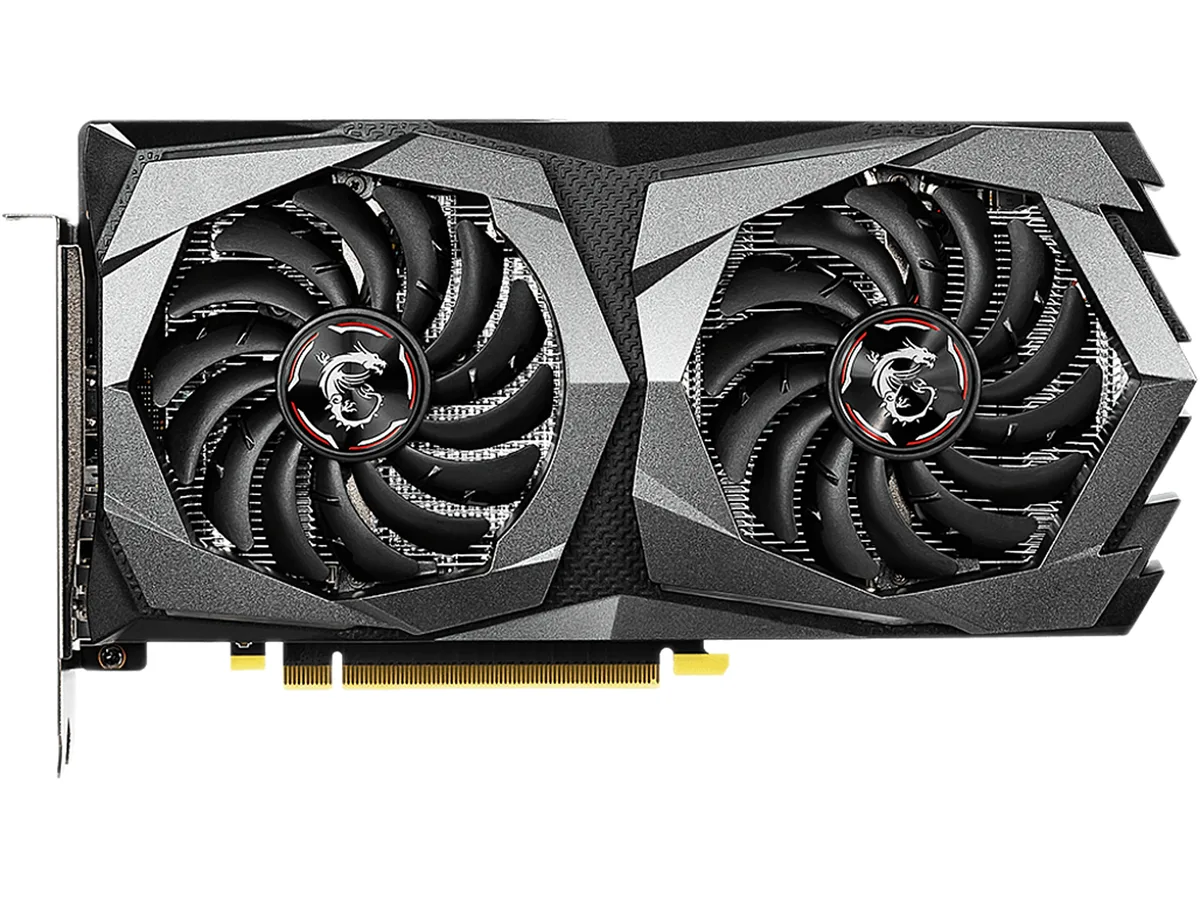 MSI GTX 1650 Gaming X graphics card with dual fans black and gunmetal grey finish brushed metal backplate