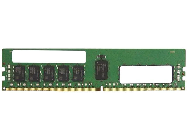 Green rectangular DDR4 memory module with gold edge connectors and black chips, no heat spreader