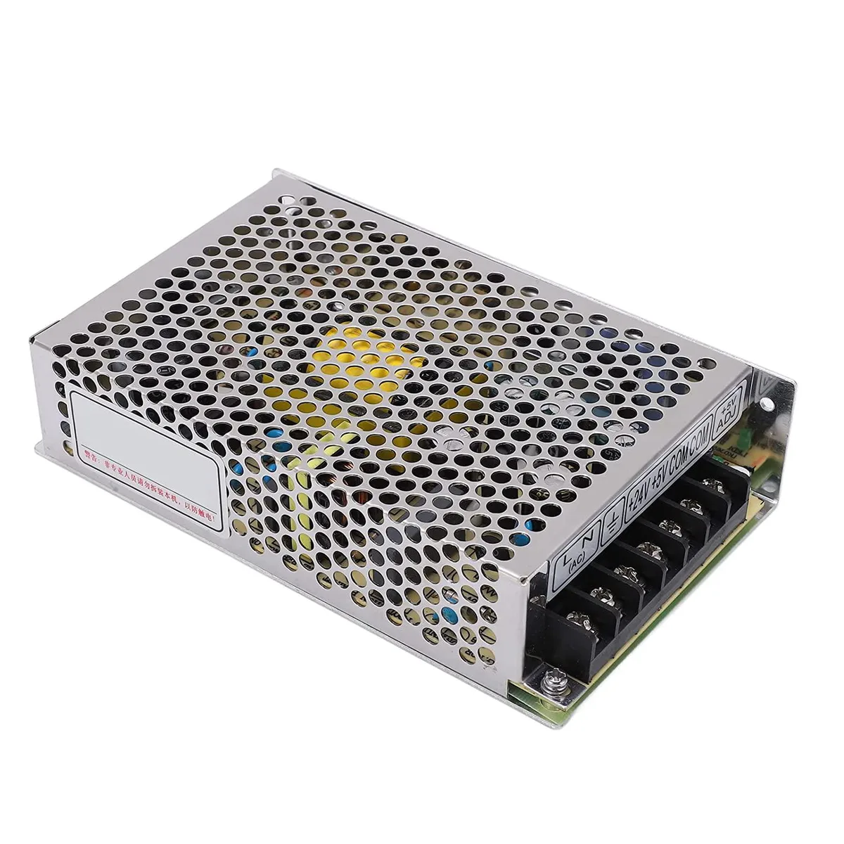Silver aluminium box with two output terminals and protective cover