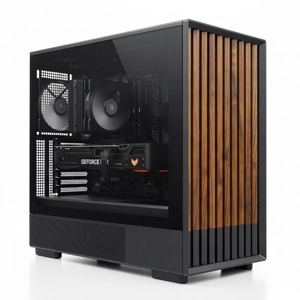 Zalman Zalman P10 Namu mATX Mini Tower PC Case - Walnut Front, 3×120mm Fans, Tempered Glass, Type-C, Black — photo du produit