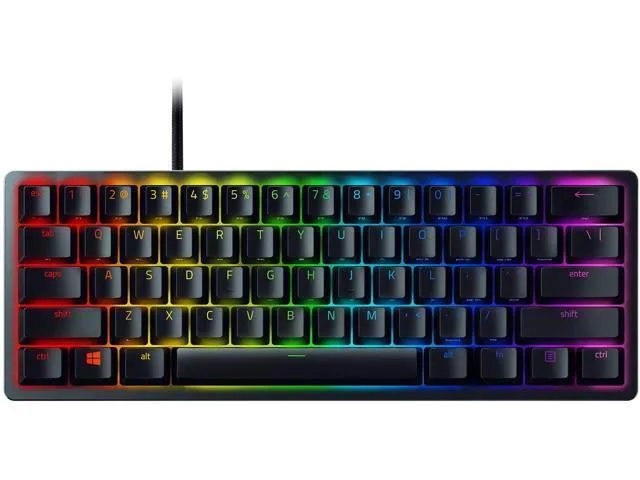Compact 60 percent black gaming keyboard with 61 keys and linear optical switches