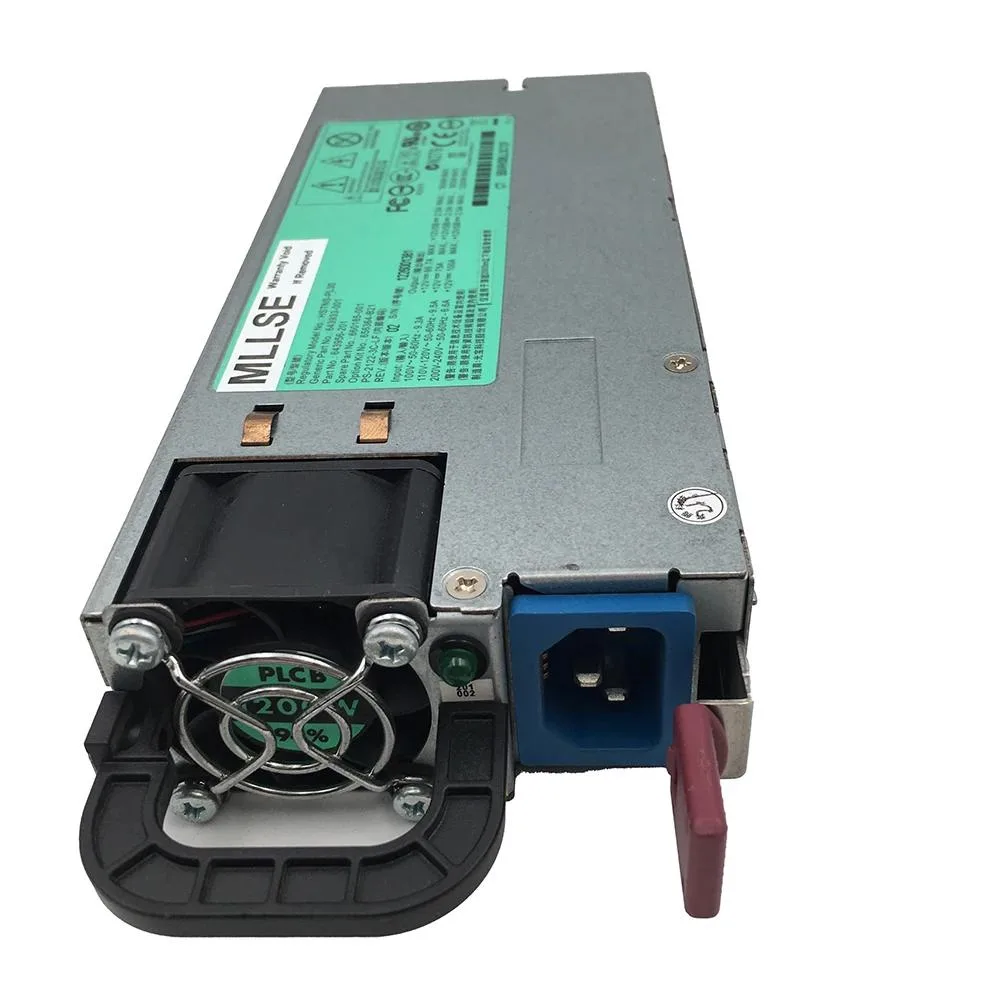Rectangular silver power supply unit with ventilation grille and handle