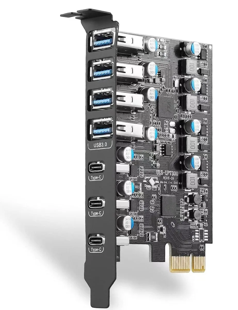 ESTONE ESTONE PCIE24A3C 7-port PCIe USB 3.0 expansion card (4× USB-A, 3× USB-C) — preces foto