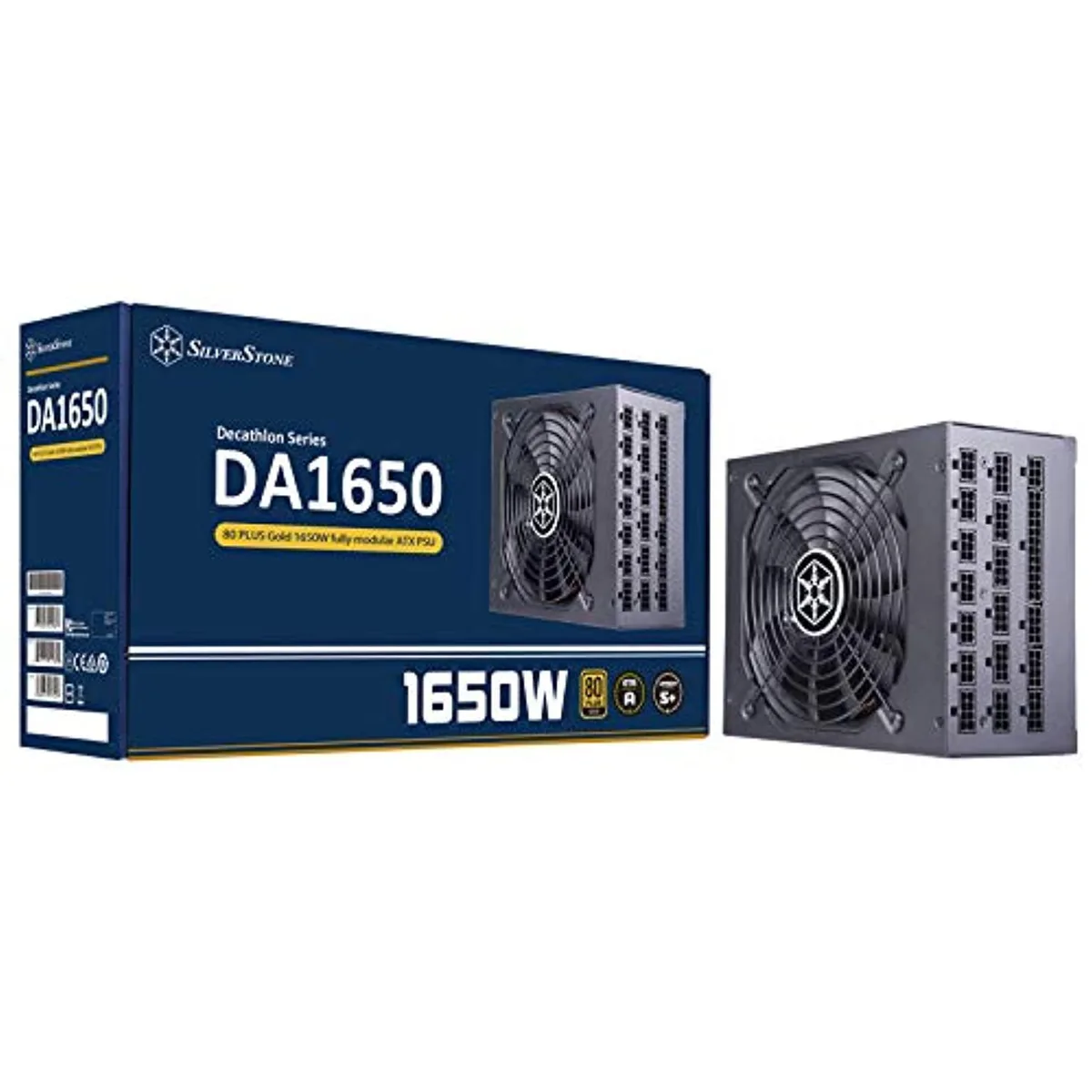 Silver rectangular ATX power supply unit with modular cable sockets and a 135mm fan grille