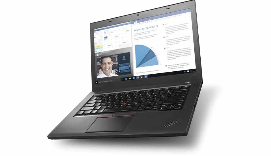 Black 14 inch ThinkPad T460 laptop with matte display and keyboard