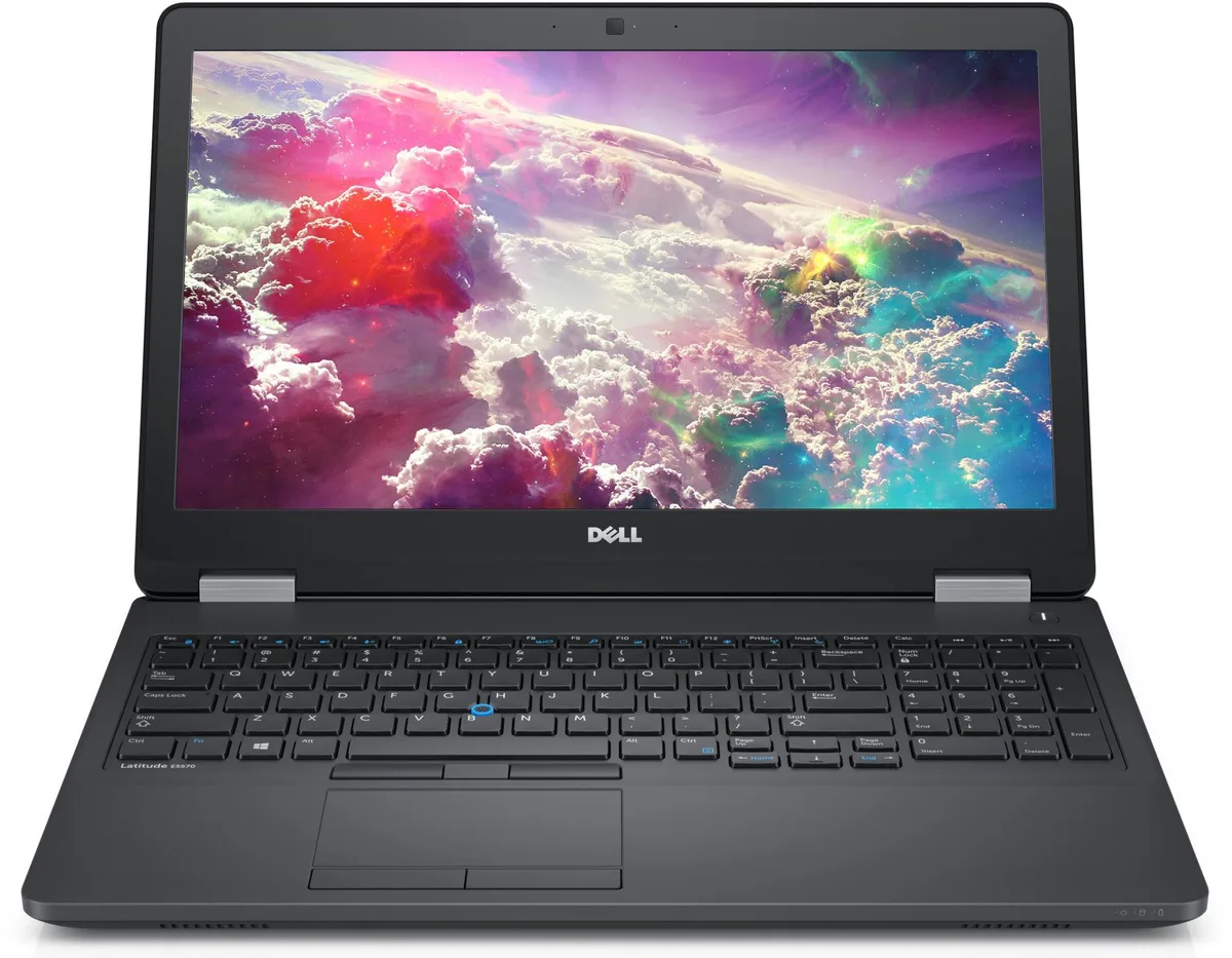 Black 15.6-inch Dell Latitude E5570 laptop closed showing matte finish and silver hinge