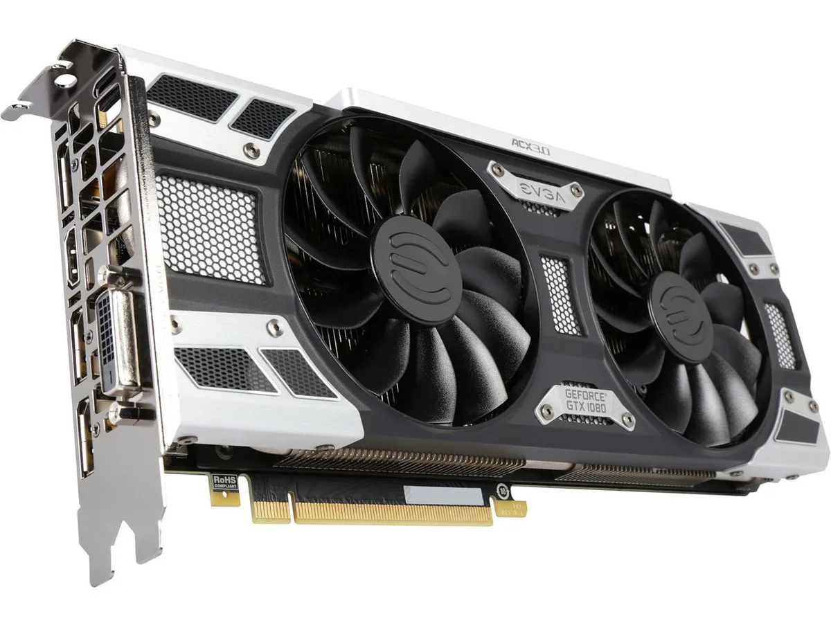 EVGA GeForce GTX 1080 SC GAMING graphics card with ACX 3.0 dual-fan cooler, metal backplate and LED lighting