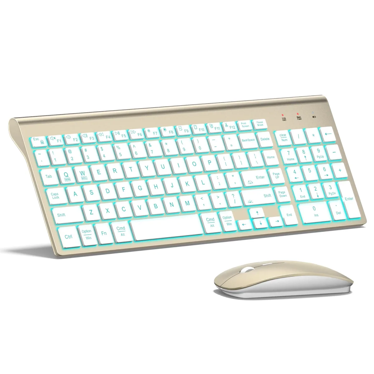 Gold-white ultra-slim wireless keyboard and mouse combo with scissor-switch keys