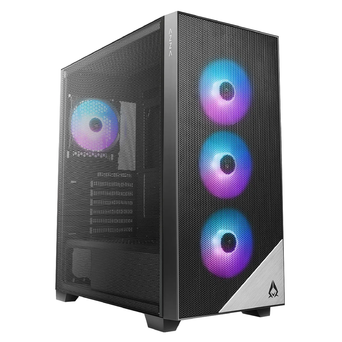 AZZA AZZA AERO 480 ATX Mid Tower Metal Mesh Side Panel Black 4 x 120 mm ARGB PWM Fans — product photo