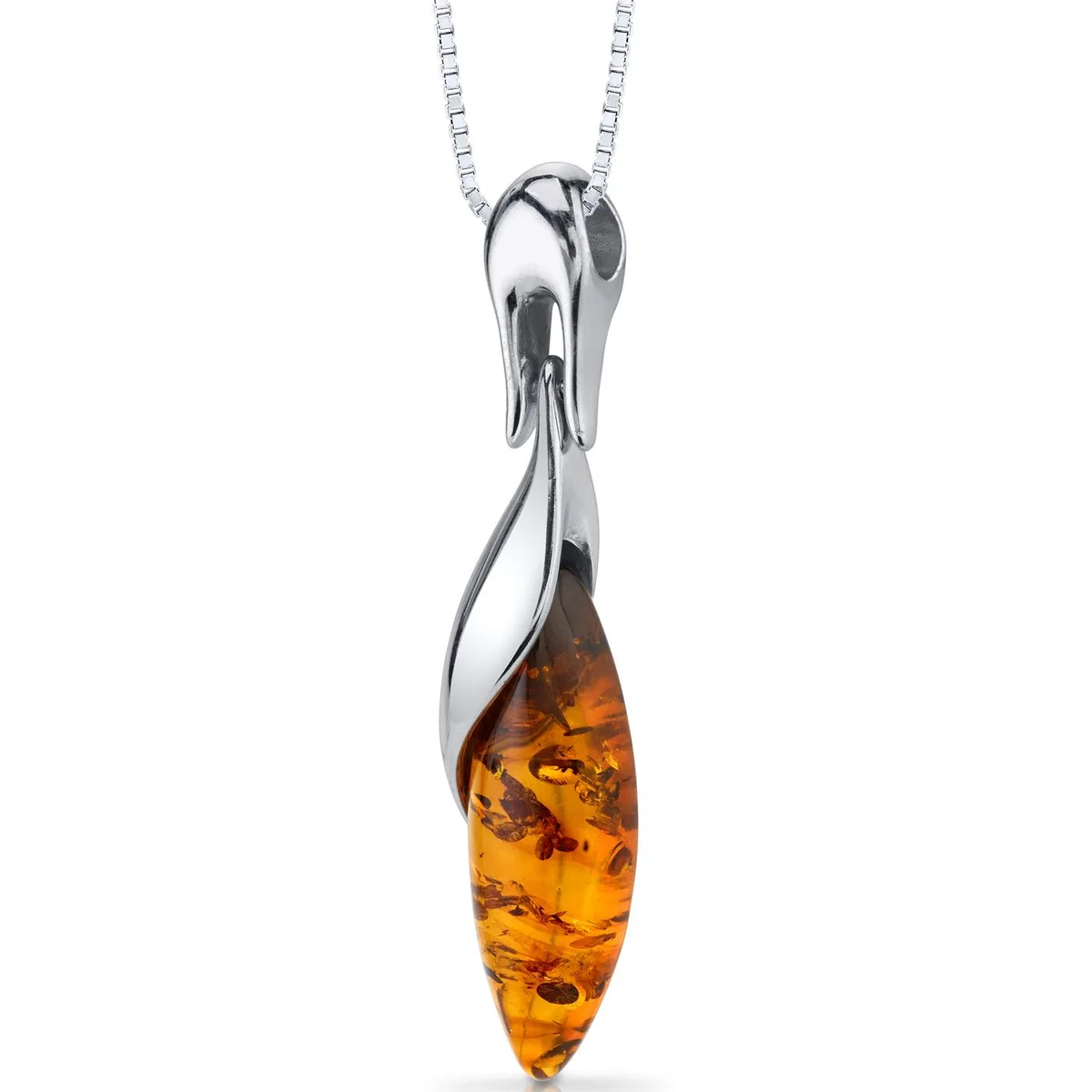Oravo Oravo Baltic Amber Pendant Necklace Sterling Silver Cognac Marquise 18" SP11088 — 商品写真