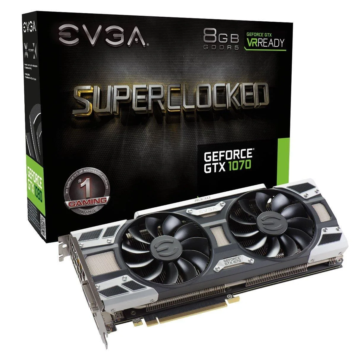 EVGA EVGA GeForce GTX 1070 SC GAMING ACX 3.0 Whisper Silent Cooling graphics card — product photo