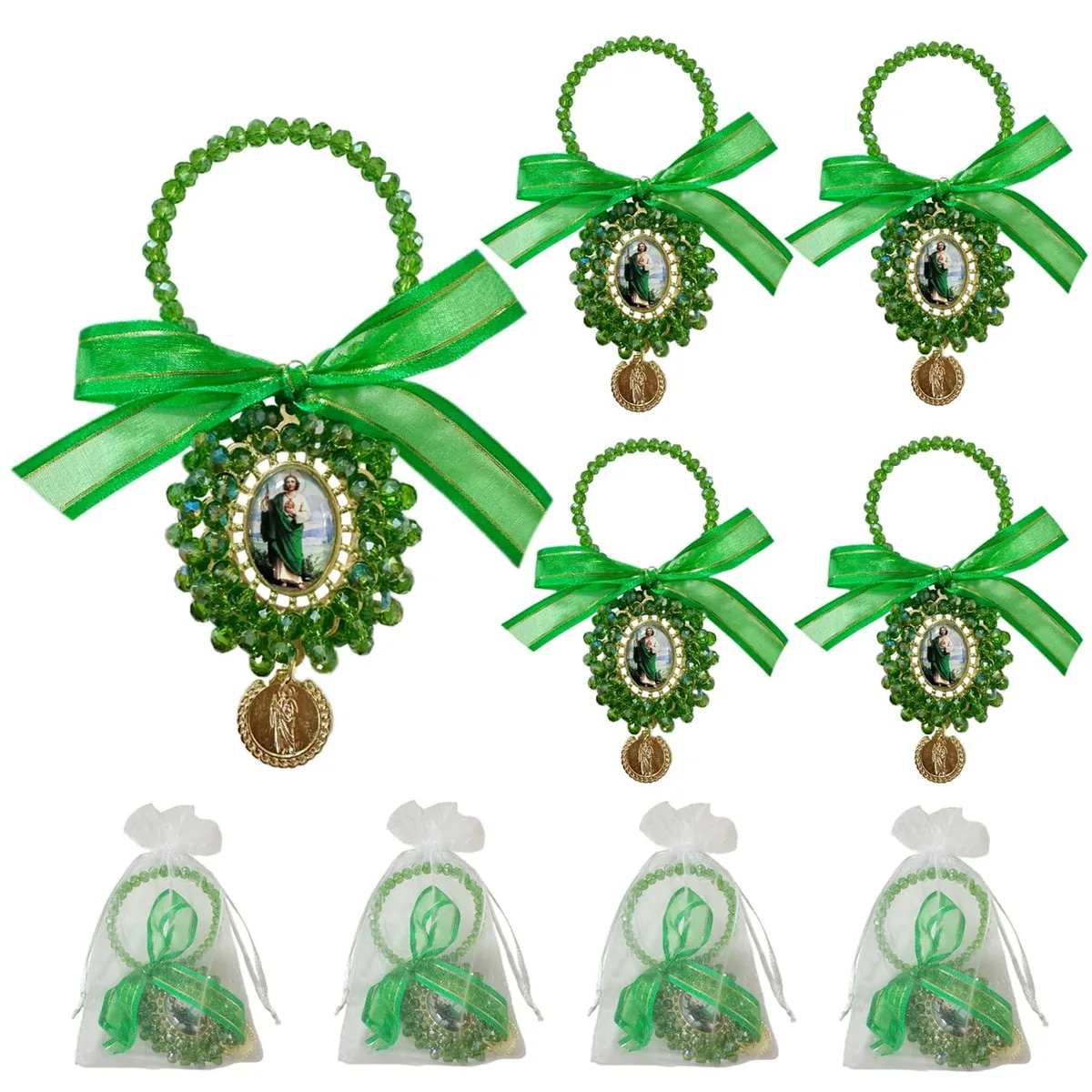  St Benedict Door Hanger Pocket Rosary 4PCS with Organza Bags Green Saint Jude jewelry accessory — صورة المنتج