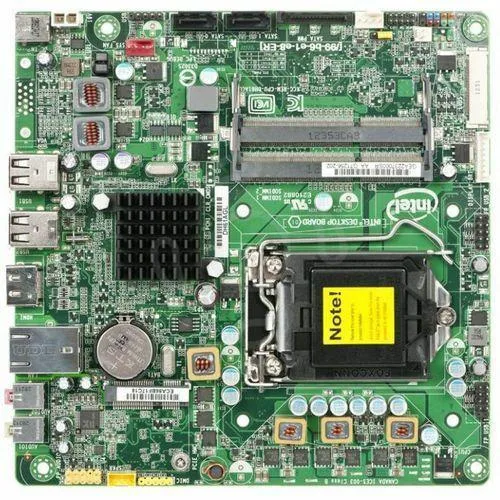 Green Intel H61 Mini-ITX motherboard with LGA 1155 socket and DDR3 slots