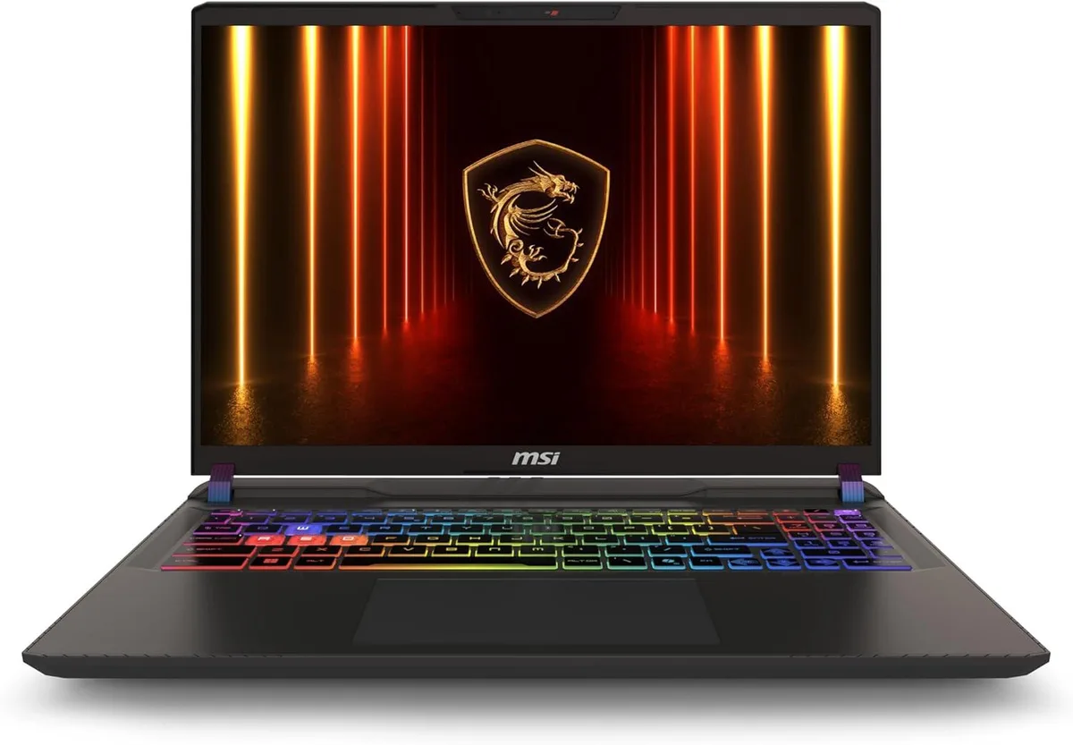 Gray 16 inch gaming laptop, matte finish, RGB keyboard visible
