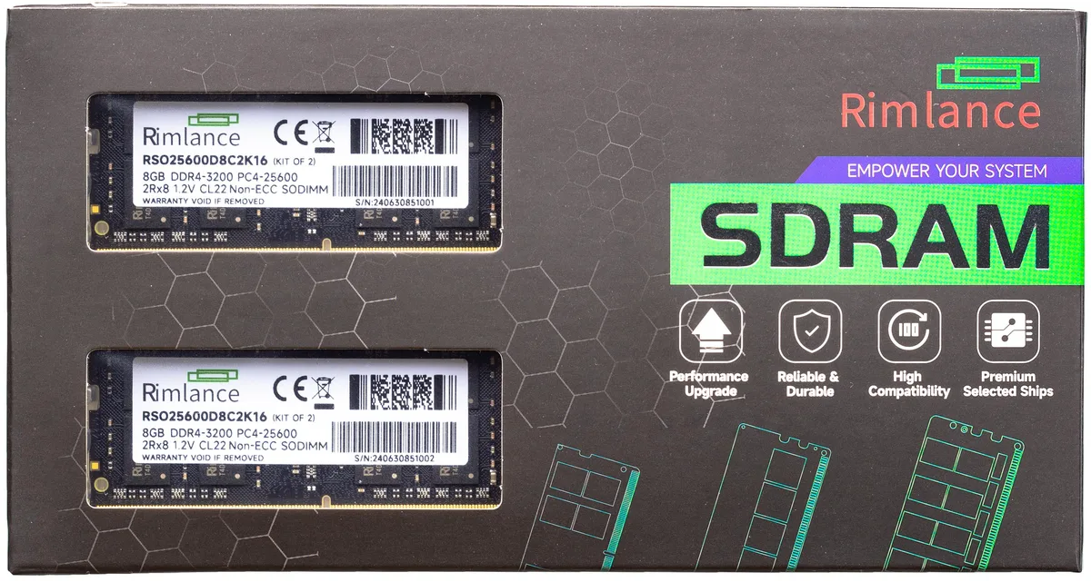 RIMLANCE RIMLANCE RSO25600D8C2K16 16GB (2×8GB) DDR4 3200 CL22 1.2V 260-pin SODIMM 2Rx8 — foto produk
