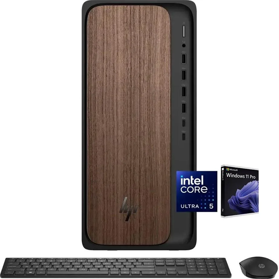 HP HP OmniDesk desktop PC, Intel Core Ultra 5 225, 32GB DDR5, 1TB PCIe 4.0 SSD, Windows 11 Pro, Dark Wood — photo du produit