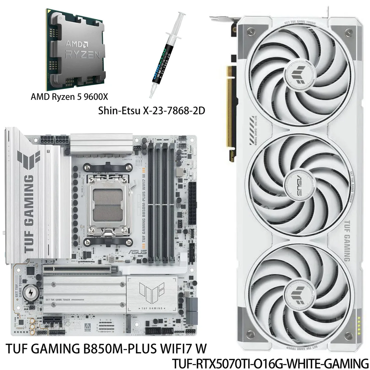 White triple-fan graphics card with silver accents